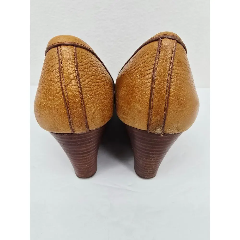 Tory Burch Reva Wedge Shoes Leather Tan 10